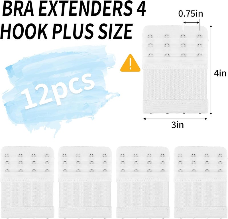 PEASUG 12 PCS Bra Extenders 4 Hooks, Bra Strap Extender, 4 Hook Bra Extenders for Women Elastic Extension Strap Plus Size - Image 2